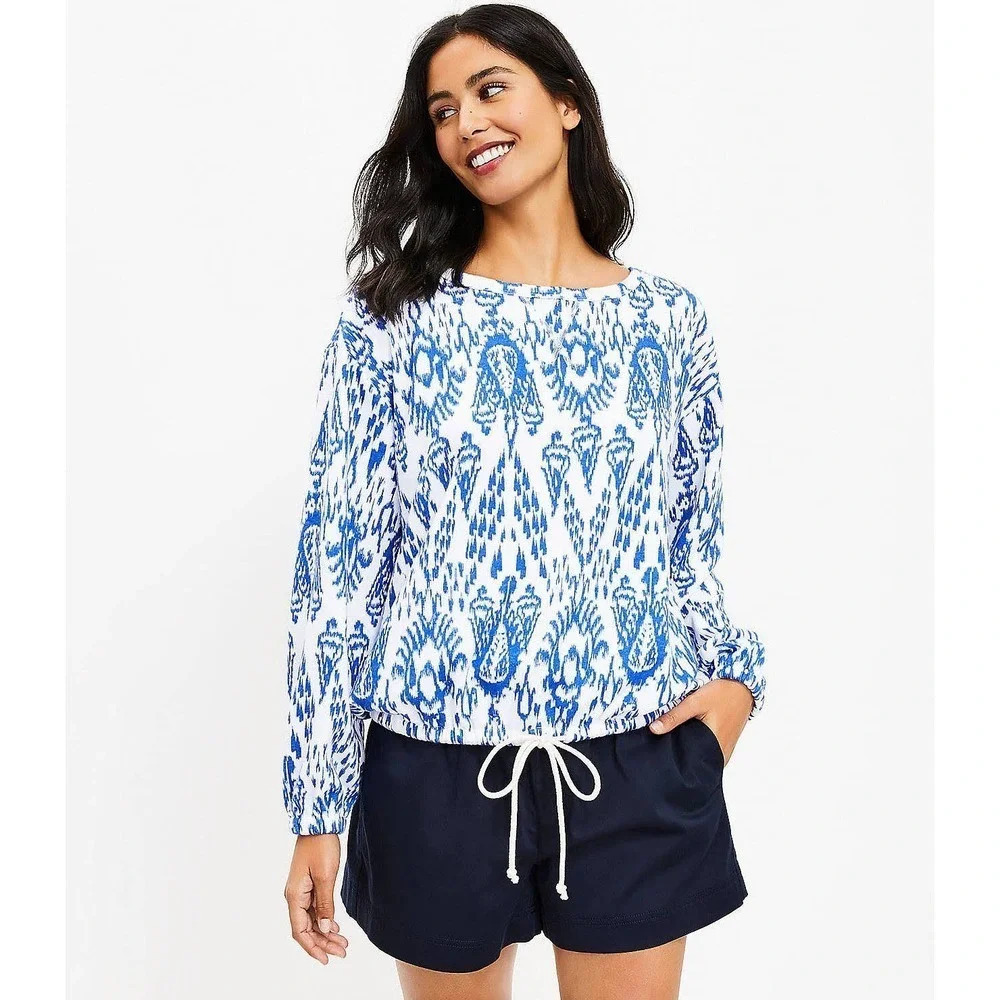 Lou & Grey Ikat Cozy Cotton Terry Drawstring Sweatshirt Size Medium